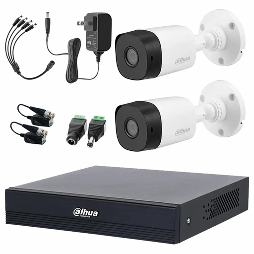 Kit Videovigilancia Cronos 2 Cámaras Dahua Bala B1A211 1MP + Baluns + Accesorios - Kit CCTV B1A11-ZERO-SC  (DVR Dahua XVR1B04-I/T Circuito Cerrado)