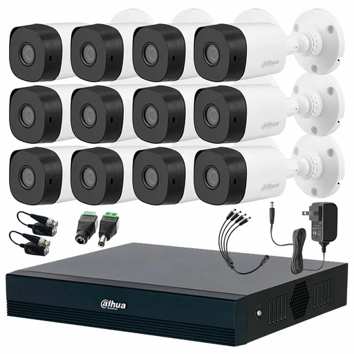Kit Videovigilancia Cronos 12 Cámaras Dahua Bala B1A11 1MP + Baluns + Accesorios - Kit CCTV B1A11-ZERO-SC (DVR Dahua DH-XVR1B16-I/T Circuito Cerrado)