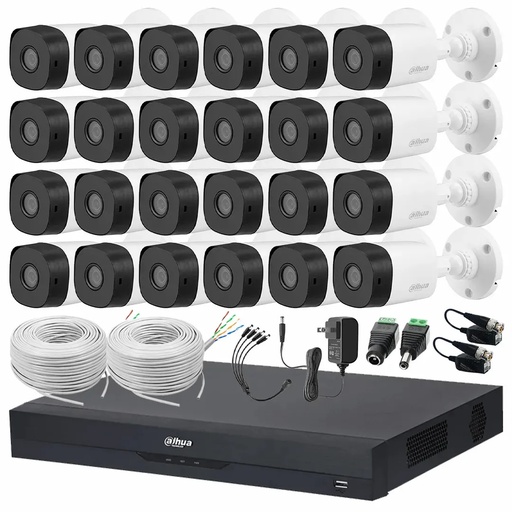 Kit Videovigilancia Cronos 24 Cámaras Dahua Bala B1A11 1MP + Baluns + Bobina Cable UTP + Accesorios - Kit CCTV B1A11-ZERO-CC (DVR Dahua DH-XVR4232AN-I Circuito Cerrado)