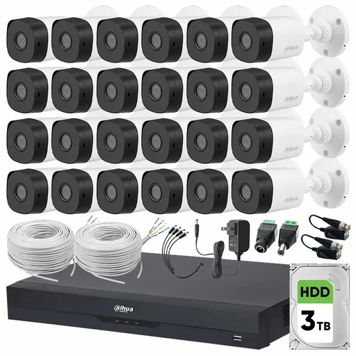 Kit Videovigilancia Cronos 24 Cámaras Dahua Bala B1A11 1MP + HDD 3TB + Baluns + Bobina Cable UTP + Accesorios - Kit CCTV B1A11-LOW-CC (DVR Dahua DH-XVR4232AN-I Circuito Cerrado)