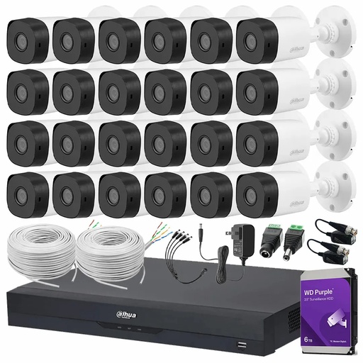 Kit Videovigilancia Cronos 24 Cámaras Dahua Bala B1A11 1MP + HDD WD Purple 6TB + Baluns + Bobina Cable UTP + Accesorios - Kit CCTV B1A11-HIGH-CC (DVR Dahua DH-XVR4232AN-I Circuito Cerrado)