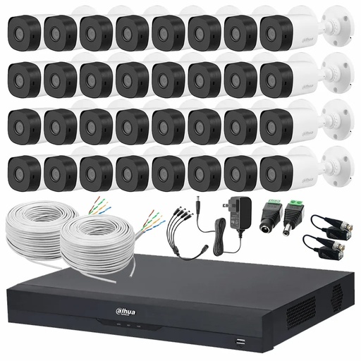 Kit Videovigilancia Cronos 32 Cámaras Dahua Bala B1A11 1MP + Baluns + Bobina Cable UTP + Accesorios - Kit CCTV B1A11-ZERO-CC (DVR Dahua DH-XVR4232AN-I Circuito Cerrado)