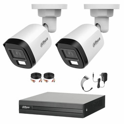 Kit de Videovigilancia Cronos 2 Cámaras Dahua Bala B2A21N-U-IL-A 2MP Metálica con Micrófono Integrado Iluminación Dual + Cables - Kit CCTV HFW1200CM-ZERO-CC (DVR DH-XVR1B04-I Circuito Cerrado)