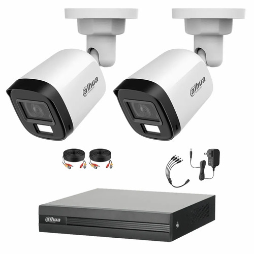 Kit de Videovigilancia Cronos 2 Cámaras Dahua Bala B2A21N-U-IL-A 2MP Metálica con Micrófono Integrado Iluminación Dual + Cables - Kit CCTV HFW1200CM-ZERO-CC (DVR DH-XVR1B04-I Circuito Cerrado)