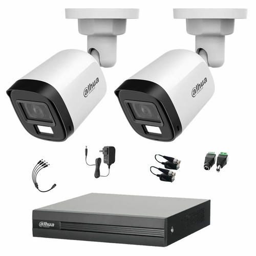Kit de Videovigilancia Cronos 2 Cámaras Dahua Bala B2A21N-U-IL-A 2MP Metálica con Micrófono Integrado Iluminación Dual + Baluns - Kit CCTV HFW1200CM-ZERO-SC (DVR DH-XVR1B04-I Circuito Cerrado)