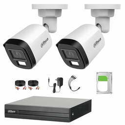 Kit de Videovigilancia Cronos 2 Cámaras Dahua Bala B2A21N-U-IL-A 2MP Metálica con Micrófono Integrado Iluminación Dual + Disco Duro 1TB + Cables - Kit CCTV HFW1200CM-MED-CC (DVR DH-XVR1B04-I)