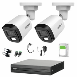 Kit de Videovigilancia Cronos 2 Cámaras Dahua Bala B2A21N-U-IL-A 2MP Metálica con Micrófono Integrado Iluminación Dual + Disco Duro 1TB + Baluns - Kit CCTV HFW1200CM-MED-SC (DVR DH-XVR1B04-I)
