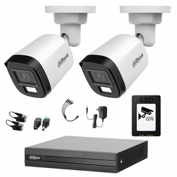 Kit de Videovigilancia Cronos 2 Cámaras Dahua Bala B2A21N-U-IL-A 2MP Metálica con Micrófono Integrado Iluminación Dual + SSD 1TB + Baluns - Kit CCTV HFW1200CM-MED-SC (DVR DH-XVR1B04-I Circuito Cerrado)