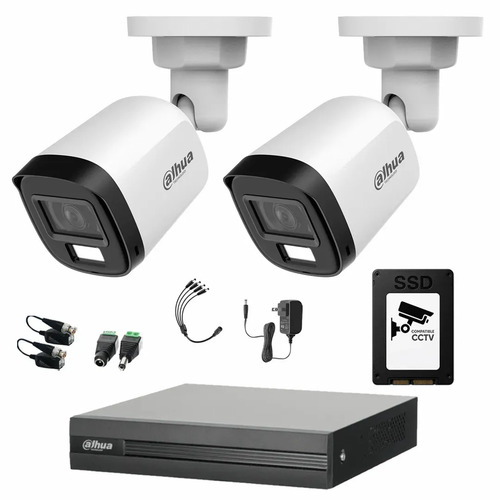 Kit de Videovigilancia Cronos 2 Cámaras Dahua Bala B2A21N-U-IL-A 2MP Metálica con Micrófono Integrado Iluminación Dual + SSD 1TB + Baluns - Kit CCTV HFW1200CM-MED-SC (DVR DH-XVR1B04-I Circuito Cerrado)