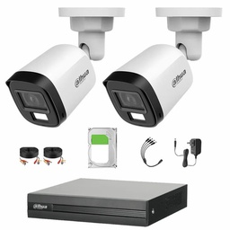 Kit de Videovigilancia Cronos 2 Cámaras Dahua Bala B2A21N-U-IL-A 2MP Metálica con Micrófono Integrado Iluminación Dual + Disco Duro 2TB + Cables - Kit CCTV HFW1200CM-HIGH-CC (DVR DH-XVR1B04-I)