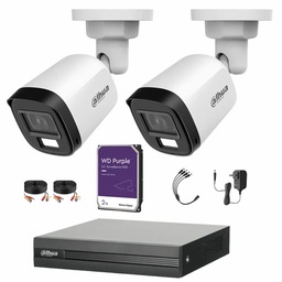 Kit de Videovigilancia Cronos 2 Cámaras Dahua Bala B2A21N-U-IL-A 2MP Metálica con Micrófono Integrado Iluminación Dual + HDD WD Purple 2TB + Cables - Kit CCTV HFW1200CM-HIGH-CC (DVR DH-XVR1B04-I)