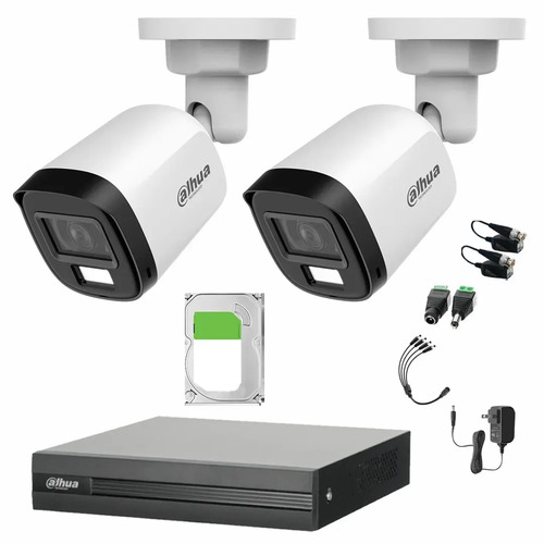 Kit de Videovigilancia Cronos 2 Cámaras Dahua Bala B2A21N-U-IL-A 2MP Metálica con Micrófono Integrado Iluminación Dual + Disco Duro 2TB + Balums - Kit CCTV HFW1200CM-HIGH-SC (DVR DH-XVR1B04-I)