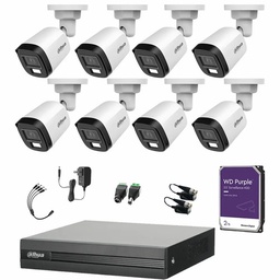 Kit de Videovigilancia Cronos 8 Cámaras Dahua Bala B2A21N-U-IL-A 2MP Metálica con Micrófono Integrado + HDD WD Purple 2TB + Balums - Kit CCTV HFW1200CM-LOW-SC (DVR DH-XVR1B08-I Circuito Cerrado)