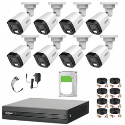Kit de Videovigilancia Cronos 8 Cámaras Dahua Bala B2A21N-U-IL-A 2MP Metálica con Micrófono Integrado + Disco Duro 2TB + Cables - Kit CCTV HFW1200CM-LOW-CC (DVR DH-XVR1B08-I Circuito Cerrado)