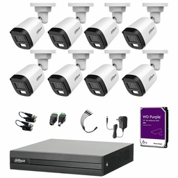 Kit de Videovigilancia Cronos 8 Cámaras Dahua Bala B2A21N-U-IL-A 2MP Metálica con Micrófono Integrado + HDD WD Purple 6TB + Cables - Kit CCTV HFW1200CM-HIGH-CC (DVR DH-XVR1B08-I Circuito Cerrado)