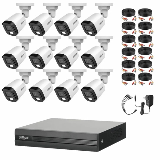 Kit de Videovigilancia Cronos 12 Cámaras Dahua Bala B2A21N-U-IL-A 2MP Metálica con Micrófono Integrado + Cables - Kit CCTV HFW1200CM-ZERO-CC (DVR XVR1B16-I Circuito Cerrado)