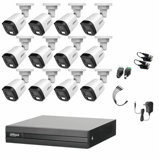 Kit de Videovigilancia Cronos 12 Cámaras Dahua Bala B2A21N-U-IL-A 2MP Metálica con Micrófono Integrado + Baluns - Kit CCTV HFW1200CM-ZERO-SC (DVR XVR1B16-I Circuito Cerrado)