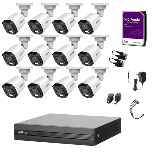 Kit de Videovigilancia Cronos 12 Cámaras Dahua Bala B2A21N-U-IL-A 2MP Metálica con Micrófono Integrado + HDD WD Purple 6TB + Balums - Kit CCTV HFW1200CM-MED-SC (DVR XVR1B16-I Circuito Cerrado)