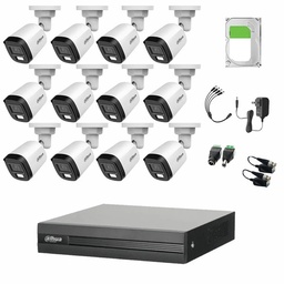 Kit de Videovigilancia Cronos 12 Cámaras Dahua Bala B2A21N-U-IL-A 2MP Metálica con Micrófono Integrado + Disco Duro 12TB + Balums - Kit CCTV HFW1200CM-HIGH-SC (DVR XVR1B16-I Circuito Cerrado)