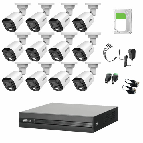 Kit de Videovigilancia Cronos 12 Cámaras Dahua Bala B2A21N-U-IL-A 2MP Metálica con Micrófono Integrado + Disco Duro 12TB + Balums - Kit CCTV HFW1200CM-HIGH-SC (DVR XVR1B16-I Circuito Cerrado)