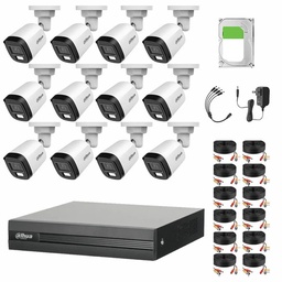 Kit de Videovigilancia Cronos 12 Cámaras Dahua Bala B2A21N-U-IL-A 2MP Metálica con Micrófono Integrado + Disco Duro 12TB + Cables - Kit CCTV HFW1200CM-HIGH-CC (DVR XVR1B16-I Circuito Cerrado)