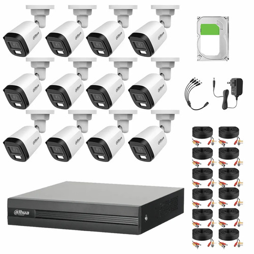 Kit de Videovigilancia Cronos 12 Cámaras Dahua Bala B2A21N-U-IL-A 2MP Metálica con Micrófono Integrado + Disco Duro 12TB + Cables - Kit CCTV HFW1200CM-HIGH-CC (DVR XVR1B16-I Circuito Cerrado)