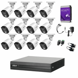 Kit de Videovigilancia Cronos 12 Cámaras Dahua Bala B2A21N-U-IL-A 2MP Metálica con Micrófono Integrado + HDD WD Purple 12TB + Cables - Kit CCTV HFW1200CM-HIGH-CC (DVR XVR1B16-I Circuito Cerrado)
