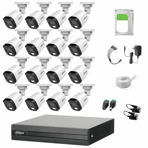 Kit de Videovigilancia Cronos 16 Cámaras Dahua Bala B2A21N-U-IL-A 2MP Metálica con Micrófono Integrado + Disco Duro 12TB + Bobina UTP - Kit CCTV HFW1200CM-HIGH-CC (DVR XVR1B16-I Circuito Cerrado)