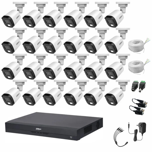 Kit de Videovigilancia Cronos 24 Cámaras Dahua Bala B2A21N-U-IL-A 2MP Metálica con Micrófono Integrado + 2 Bobina Cable UTP + Accesorios - Kit CCTV HFW1200CM-ZERO-CC (Dvr XVR4232AN-I Circuito Cerrado)