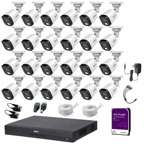 Kit de Videovigilancia Cronos 24 Cámaras Dahua Bala B2A21N-U-IL-A 2MP Metálica con Micrófono Integrado + HDD WD Purple 6TB + Bobinas UTP - Kit CCTV HFW1200CM-HIGH-CC (Dvr XVR4232AN-I Circuito Cerrado)
