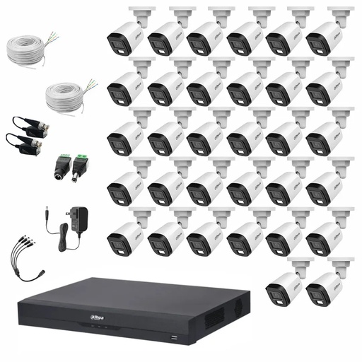 Kit de Videovigilancia Cronos 32 Cámaras Dahua Bala B2A21N-U-IL-A 2MP Metálica con Micrófono Integrado + 2 Bobina Cable UTP + Accesorios - Kit CCTV HFW1200CM-ZERO-CC (Dvr XVR4232AN-I Circuito Cerrado)