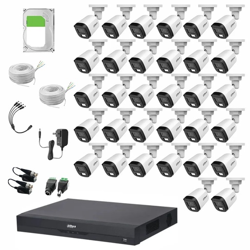 Kit de Videovigilancia Cronos 32 Cámaras Dahua Bala B2A21N-U-IL-A 2MP Metálica con Micrófono Integrado + Disco Duro 3TB + Bobinas UTP - Kit CCTV HFW1200CM-LOW-CC (Dvr XVR4232AN-I Circuito Cerrado)