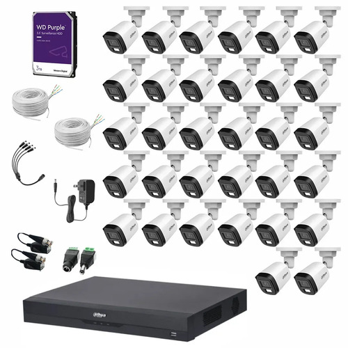 Kit de Videovigilancia Cronos 32 Cámaras Dahua Bala B2A21N-U-IL-A 2MP Metálica con Micrófono Integrado + HDD WD Purple 3TB + Bobinas Cable UTP - Kit CCTV HFW1200CM-LOW-CC (Dvr XVR4232AN-I Circuito Cerrado)
