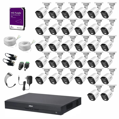 Kit de Videovigilancia Cronos 32 Cámaras Dahua Bala B2A21N-U-IL-A 2MP Metálica con Micrófono Integrado + HDD WD Purple 6TB + Bobinas UTP - Kit CCTV HFW1200CM-HIGH-CC (Dvr XVR4232AN-I Circuito Cerrado)