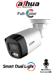 DAHUA DH-HAC-HFW1500RLN-IL-A-S3-DIP - Camara Bullet de 5 Megapixeles/ Iluminación Dual Inteligente + FullColor/ Lente de 2.8mm/ 106 Grados de Apertura/ 20 Metros de IR y Luz Visible/ Micrófono Integrado/ IP67/ Soporta: CVI/CVBS/AHD/TVI