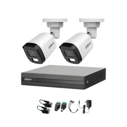 Kit Videovigilancia cronos 2 Cámaras dahua Bala B1A21N-U-IL luz dual con micrófono 2mp + baluns + Accesorios - Kit Cctv HFW1209C-ZERO-SC (dvr XVR1B04-I Circuito Cerrado)