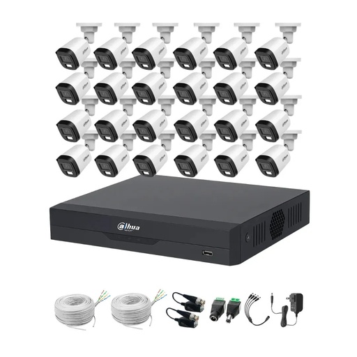 Kit Videovigilancia cronos 24 Cámaras dahua Bala B1A21N-U-IL luz dual con micrófono 2mp + baluns + 2 bobinas UTP + Accesorios - Kit Cctv HFW1209C-ZERO-CC (dvr XVR4232AN-I Circuito Cerrado)