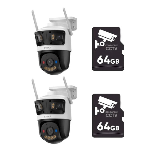 Kit Videovigilancia Cronos 2 Cámaras Imou Cruiser 11mp s7un-11m0wed triple lente Ip Wifi Imagen A Color 24/7 Audio Bidireccional Detección Con Ia + 2 Micro SD 64 GB + Accesorios - Kit Cctv