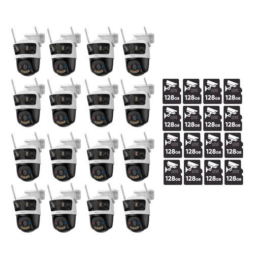 Kit Videovigilancia Cronos 16 Cámaras Imou Cruiser 11mp s7un-11m0wed triple lente Ip Wifi Imagen A Color 24/7 Audio Bidireccional Detección Con Ia + 16 Micro SD 128 GB + Accesorios - Kit Cctv