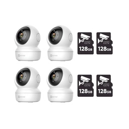 Kit cronos 4 cámaras ip ezviz C6N-B color blanco para interiores movimiento panoramico wifi 2mp audio bidireccional visión nocturna detección de humanos notificaciones + 4 micro sd 128 GB - kit cctv