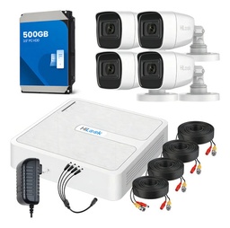 KIT 4 CAMARAS HILOOK AUDIO INTEGRADO HDD 500 GB