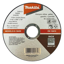 Disco de corte Makita D18409 acero inoxidable 4-1/2"