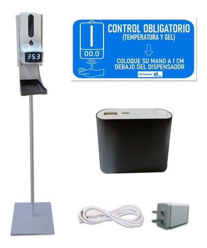 Kit Dispensador de Gel y Termómetro Automatico K9-PRO + Pedestal K9 Blanco