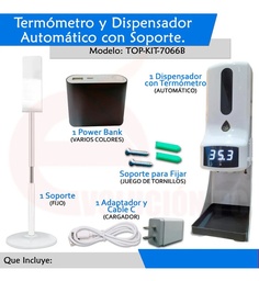 (Kit K90-PRO) Dispensador de Gel y Termómetro Automatico K9-PRO con Soporte Blanco