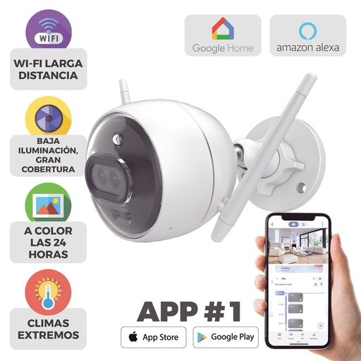 Bala IP 2 Megapíxel / Wi-Fi / Doble Lente / COLORES EN OSCURIDAD / Notificación a la App al Detectar Personas o Vehículos / Grabación en la nube / Audio de dos vías / Ranura Para Memoria