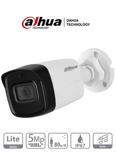 Camara Dahua HAC-HFW1500TL-A-28 Bullet de 5 Mp, Microfono Integrado, Lente 2.8mm, IR 80, Starlight.