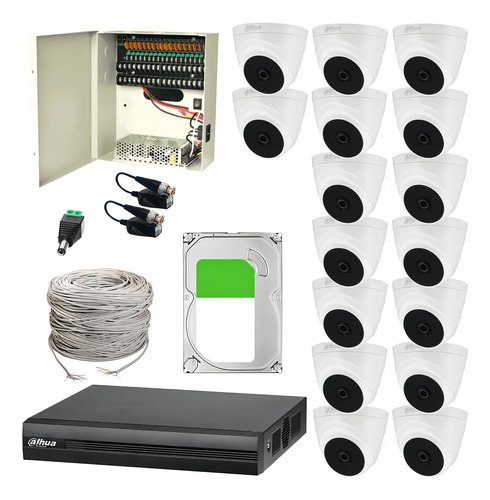 Kit CCTV de DVR de 16 Ch, 16 Camaras Domo + Disco Duro 3 TB