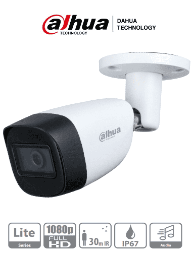DAHUA HAC-HFW1200CMN-A- Camara Bullet 1080p/ Lente de 2.8 mm/ Microfono Integrado/ 101 Grados de Apertura/ Metalica