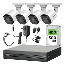 Kit DHT0250010 CCTV Dahua KITXVR1B04-2MP de 4 Canales 2 MP con 4 Camaras B1A21 1080P + Disco Duro 500 GB
