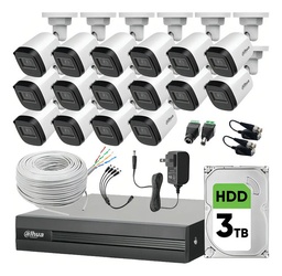 Kit CCTV DHT0250010 de DVR de 16 Ch KITXVR1B04-2MP, 16 Camaras Bala + Disco Duro 3 TB